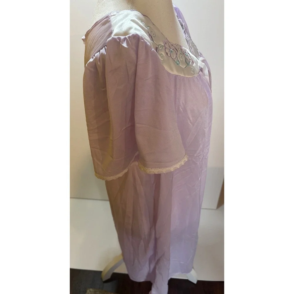 Aria Nightgown Large L NWT Vintage Style Purple Pastel Floral Embroidered Satin